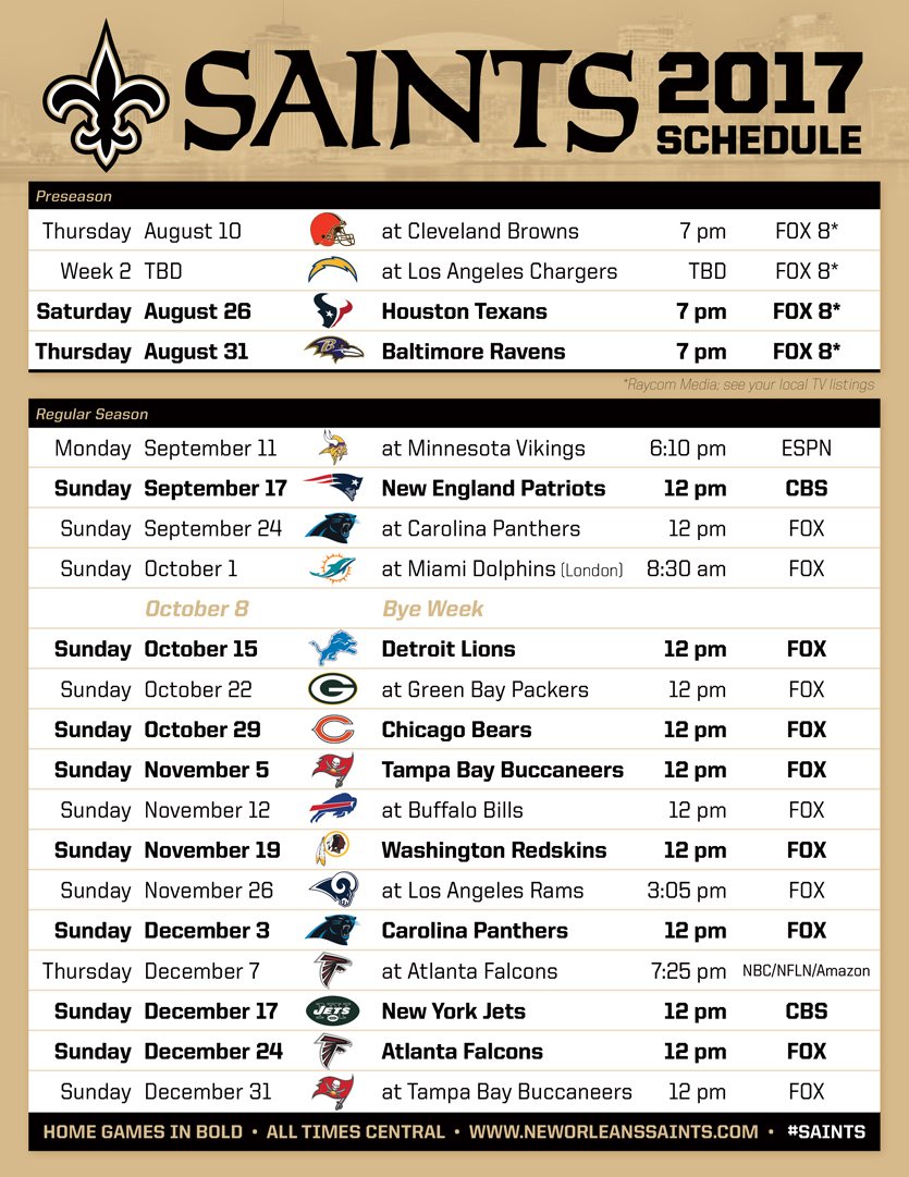 printable saints schedule 2017