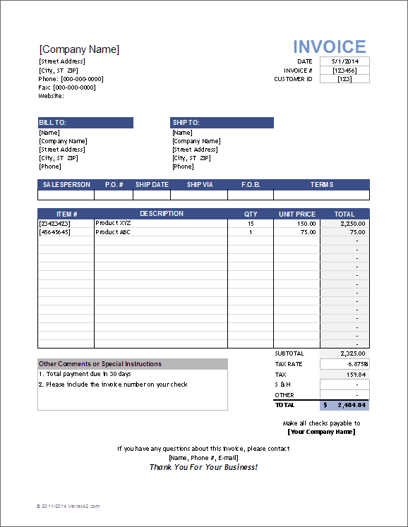 printable sales invoice