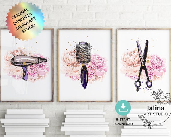 Hair Salon Decor Set of 3 Prints, Hair Salon 3 Piece Wall Art ...