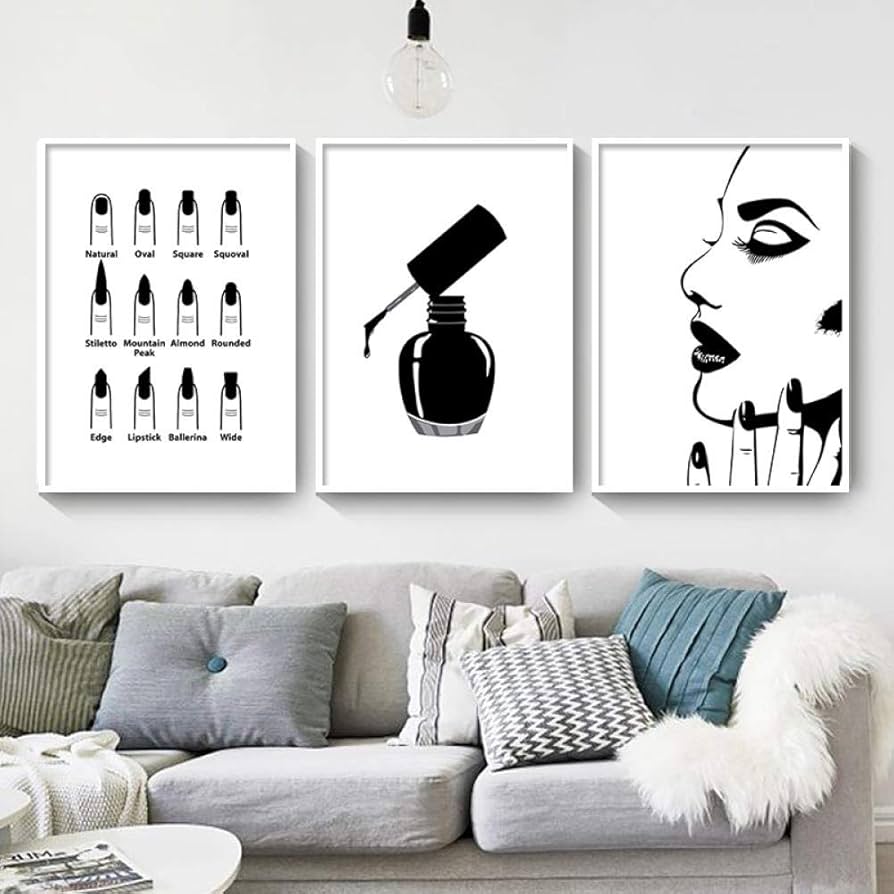 Black white Wall Beauty Salon Art Canvas Painting Nail Salon ...