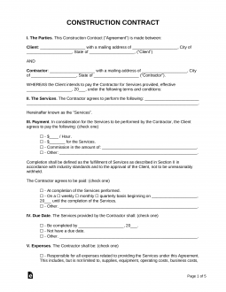 Free Construction Contract Template | Sample - PDF | Word - eForms