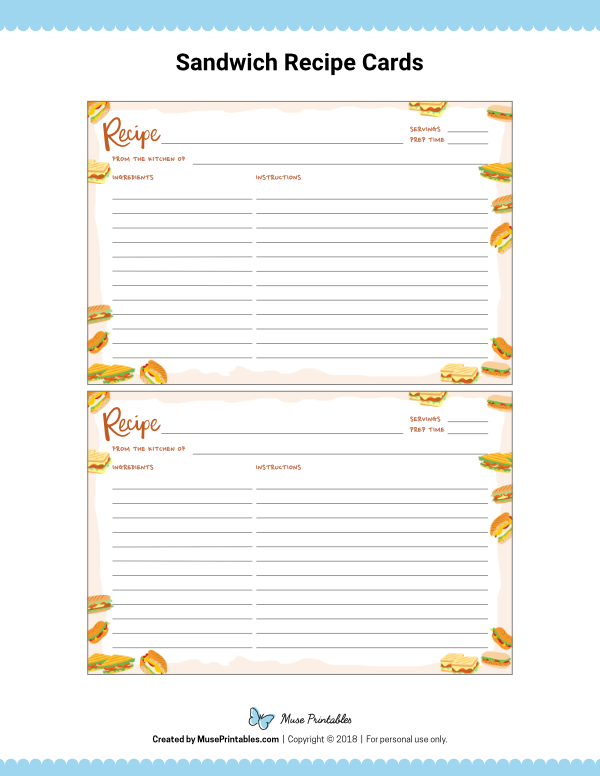 printable sandwich recipes