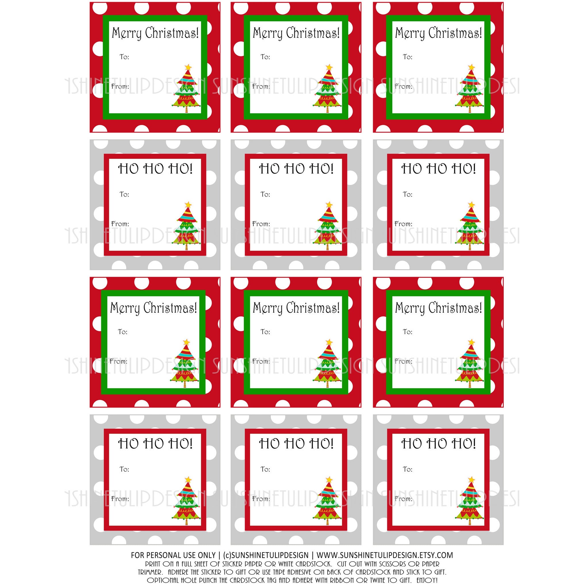Christmas Gift Tags - red merry christmas with packing symbols