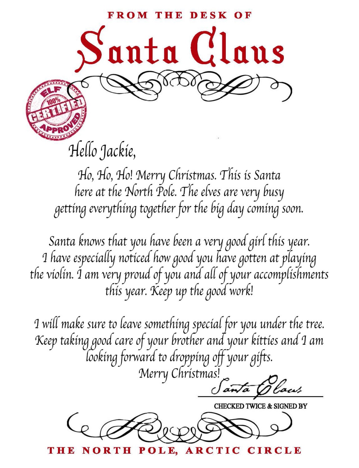 Letter From Santa Santa Claus INSTANT DOWNLOAD Printable PDF With ...