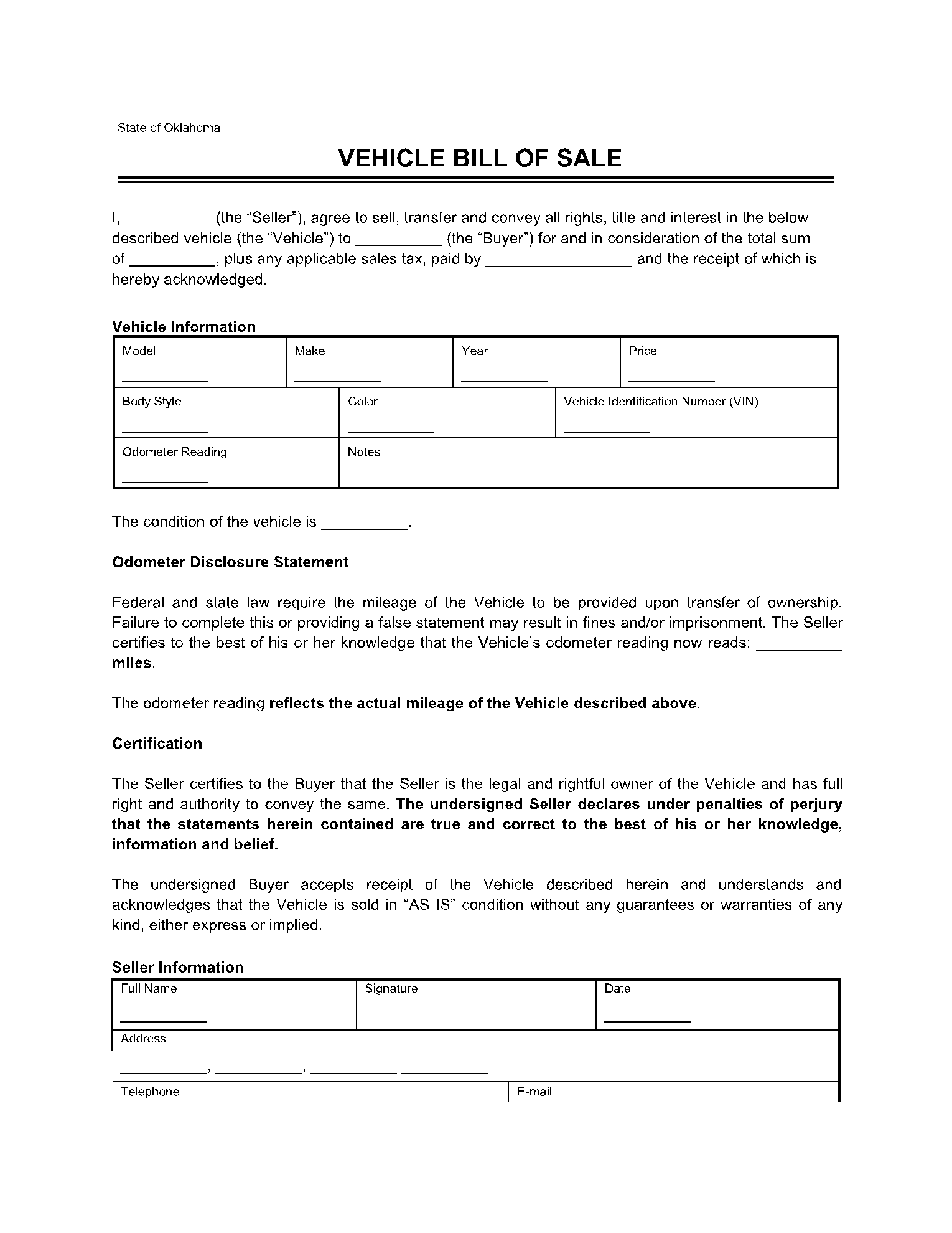 printable sc vehicle bill of sale