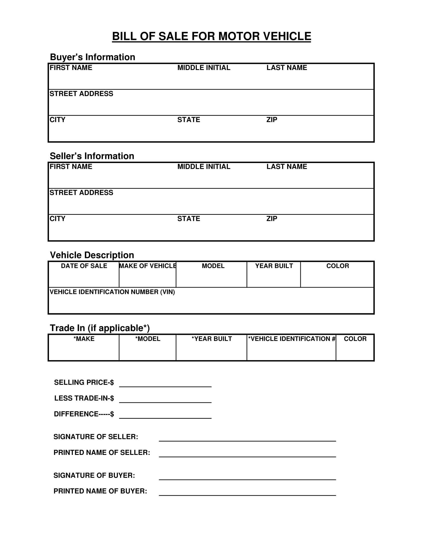 printable sc vehicle bill of sale
