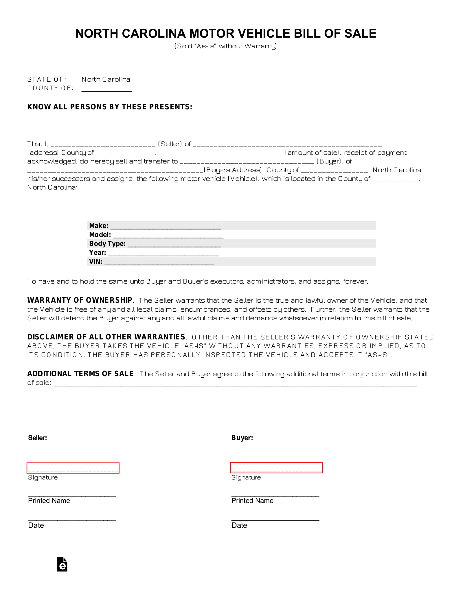 printable sc vehicle bill of sale
