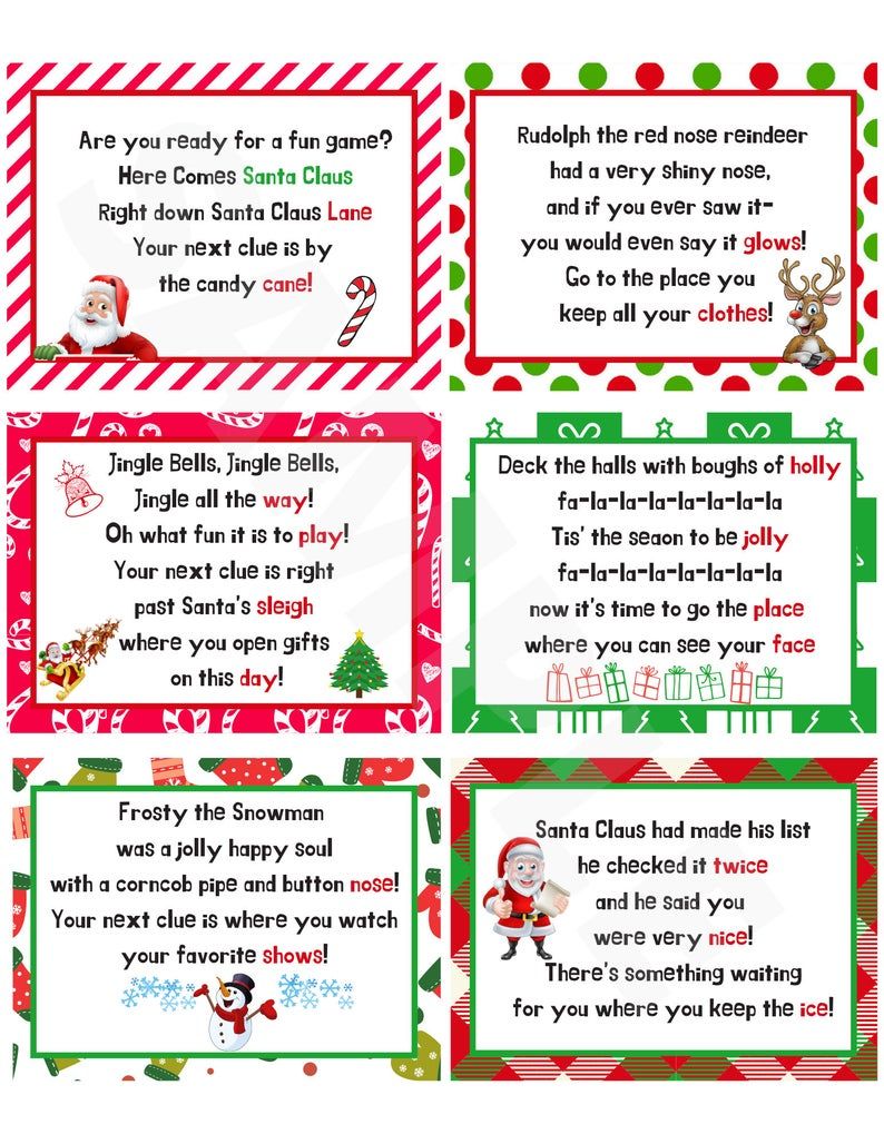Christmas Scavenger Hunt, Christmas Treasure Hunt, Christmas Songs ... - Worksheets Library for Free Printable Christmas Scavenger Hunt Rhyming Clues