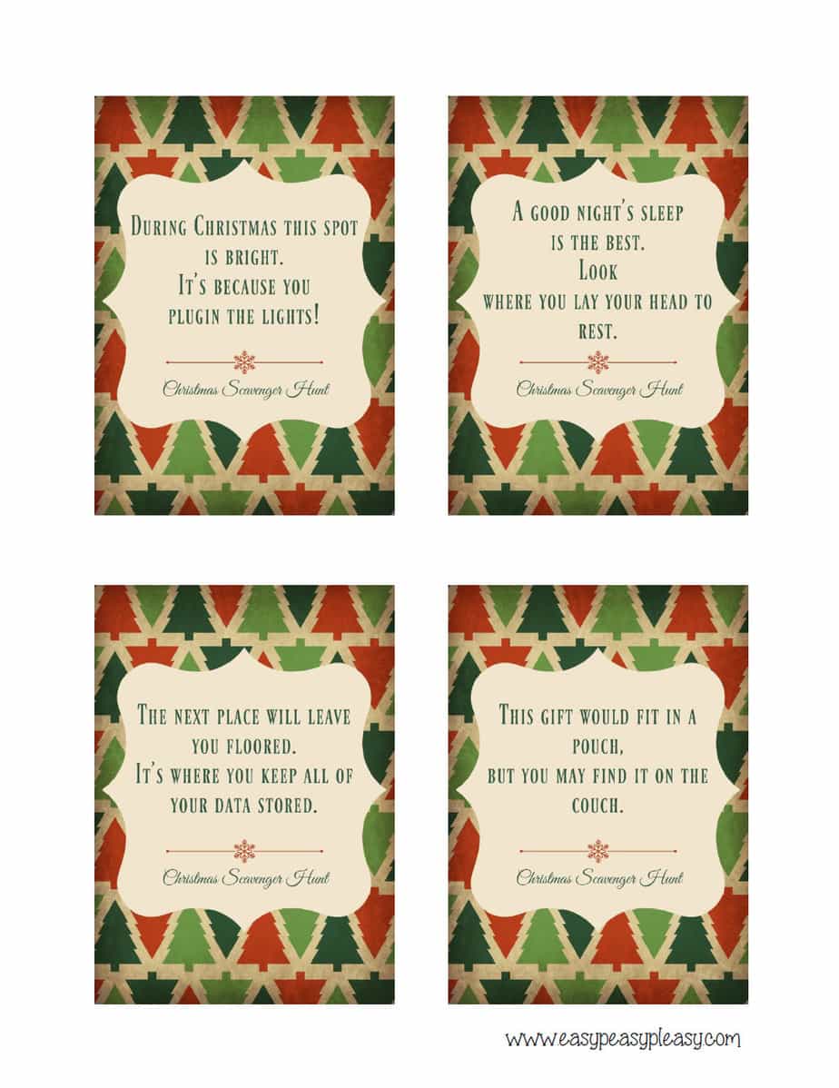 printable scavenger hunt clues christmas
