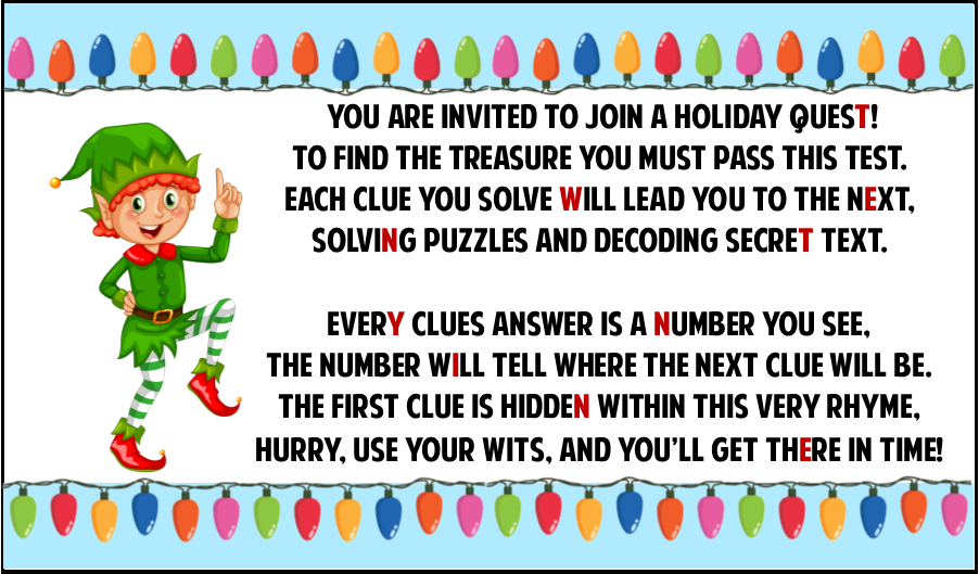 printable scavenger hunt clues christmas