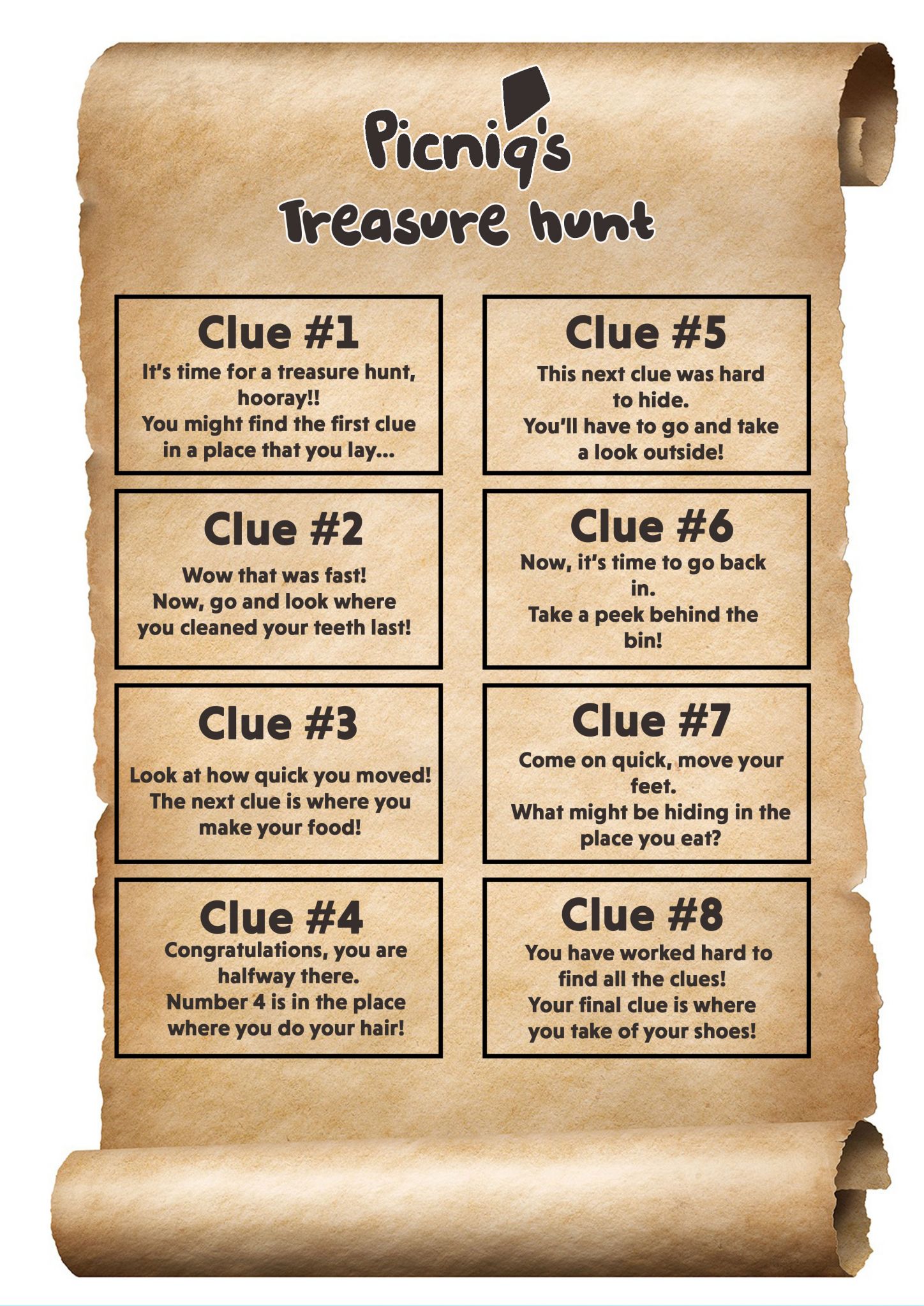 printable scavenger hunt clues for around the house