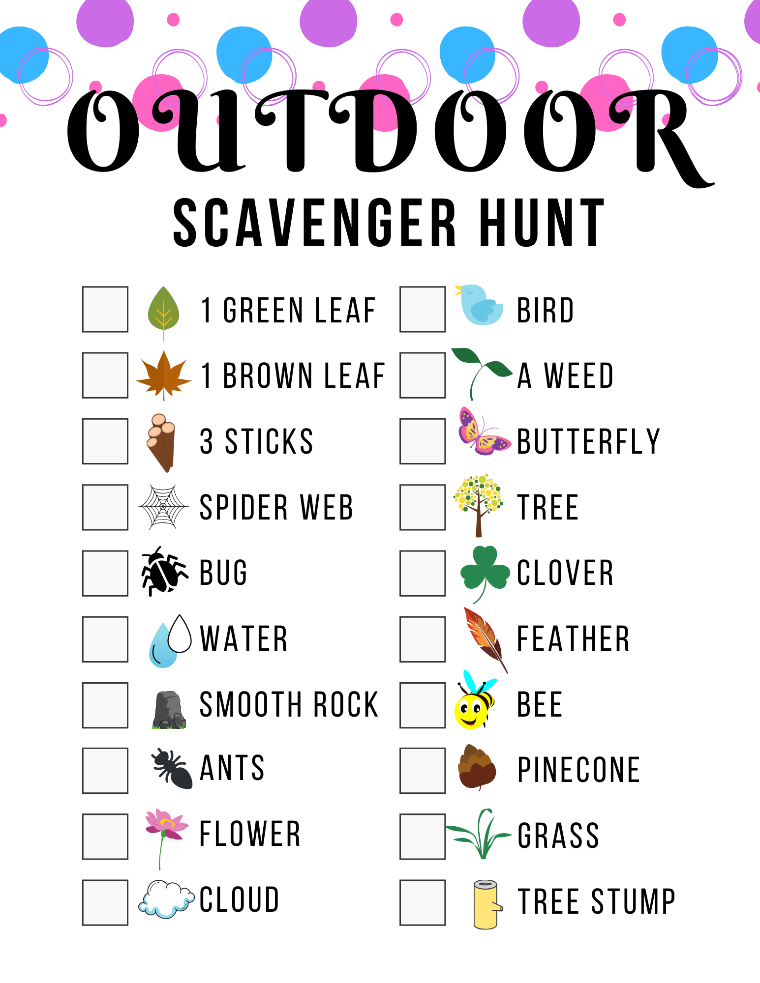 printable scavenger hunt outdoors