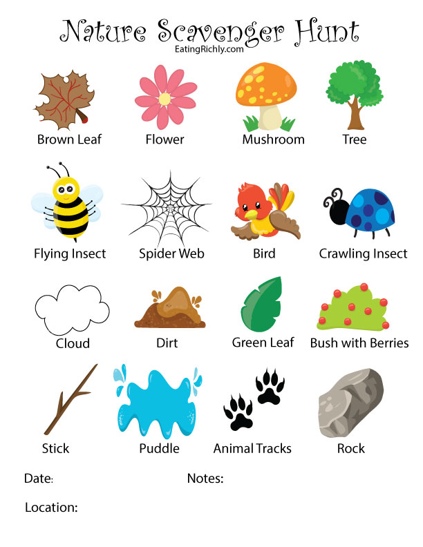 Nature Scavenger Hunt Printable for Kids - Eating Richly