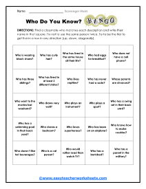 Scavenger Hunt Worksheets