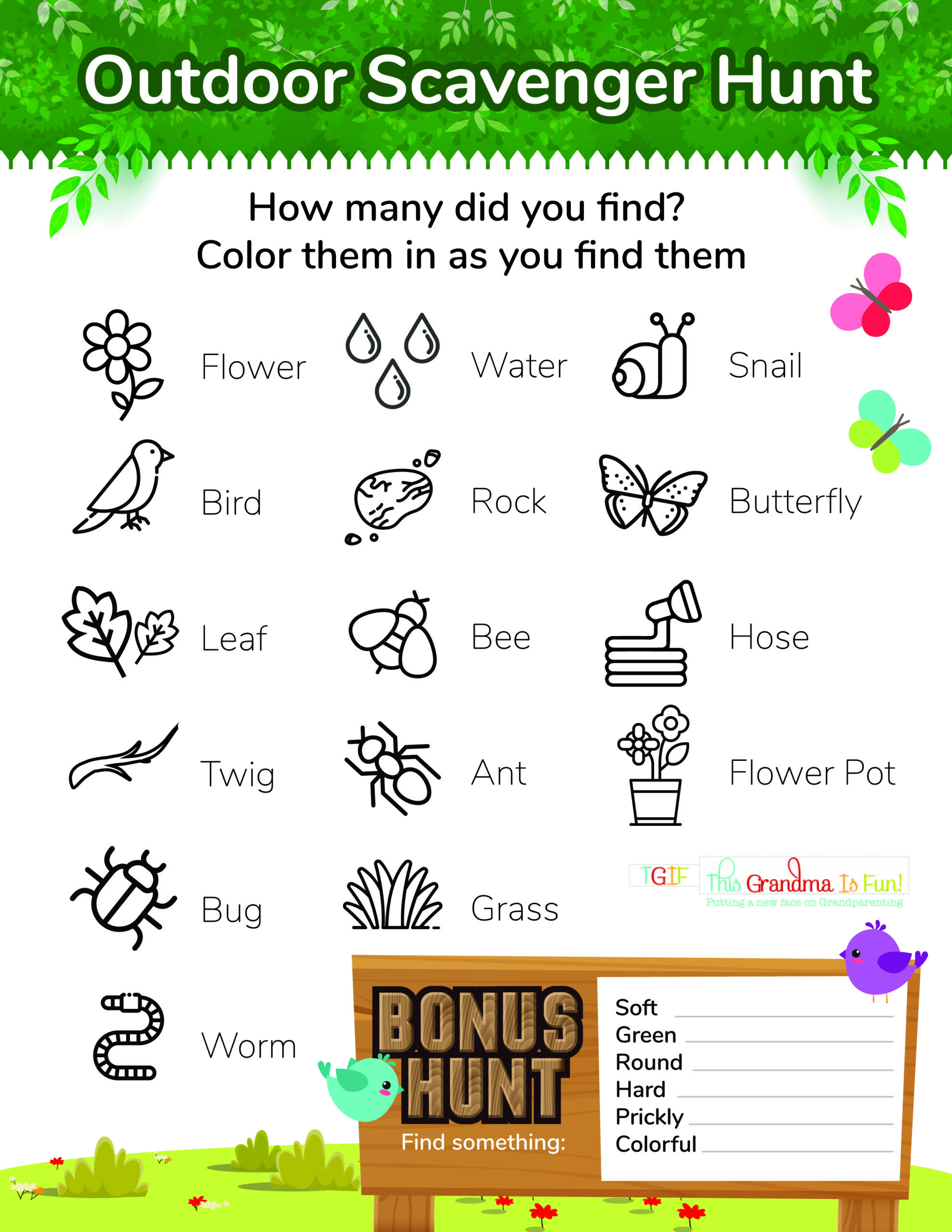 Outdoor Scavenger Hunt Free Printable - TGIF - This Grandma is Fun