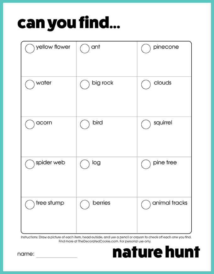 printable scavenger hunt