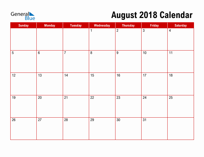 printable schedule august 2018