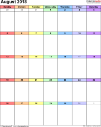 printable schedule august 2018