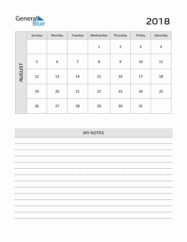printable schedule august 2018