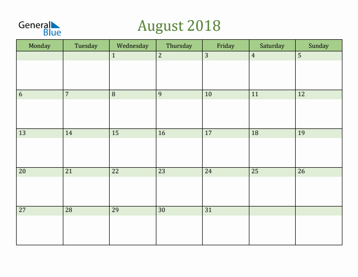 printable schedule august 2018