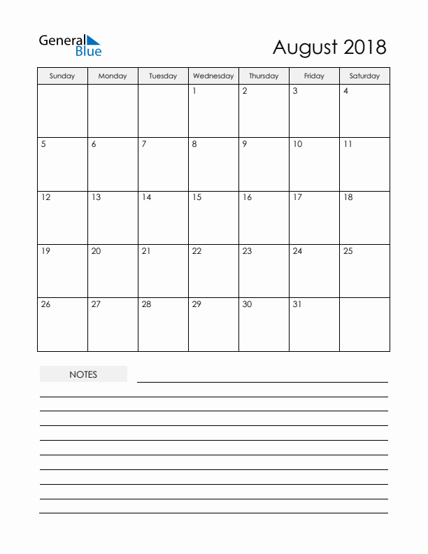 printable schedule august 2018