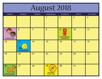 August 2018 Calendar