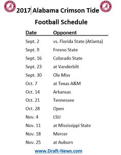 printable schedule for alabama football 2017