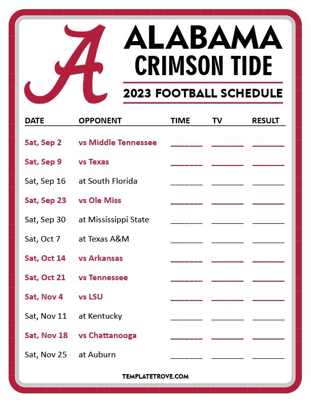 printable schedule for alabama football 2017