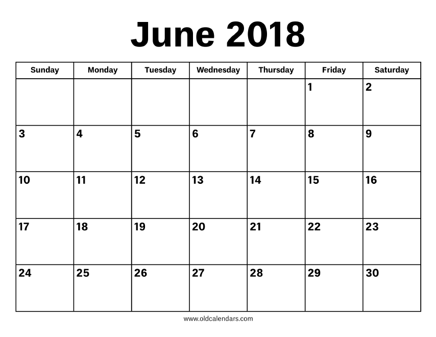 June 2018 Calendar - Printable Old Calendars