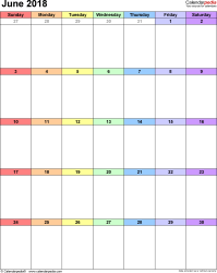 June 2018 Calendar | Templates for Word, Excel and PDF