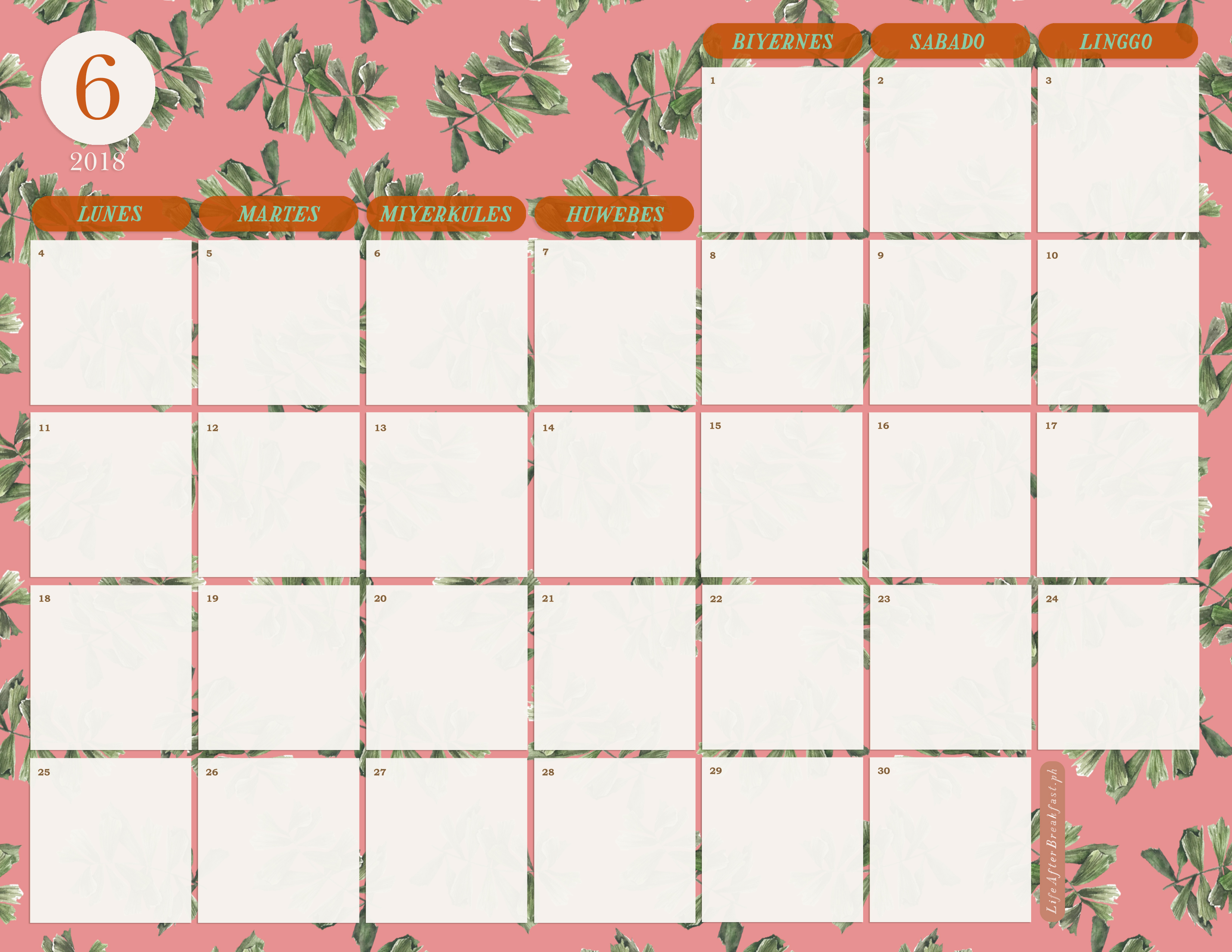 printable schedule for june 2018