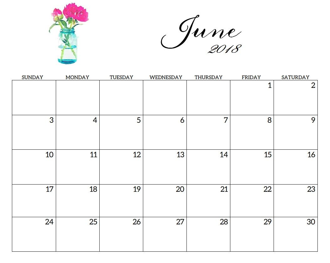 June 2018 Calendar Printable | June calendar printable, Calendar ...