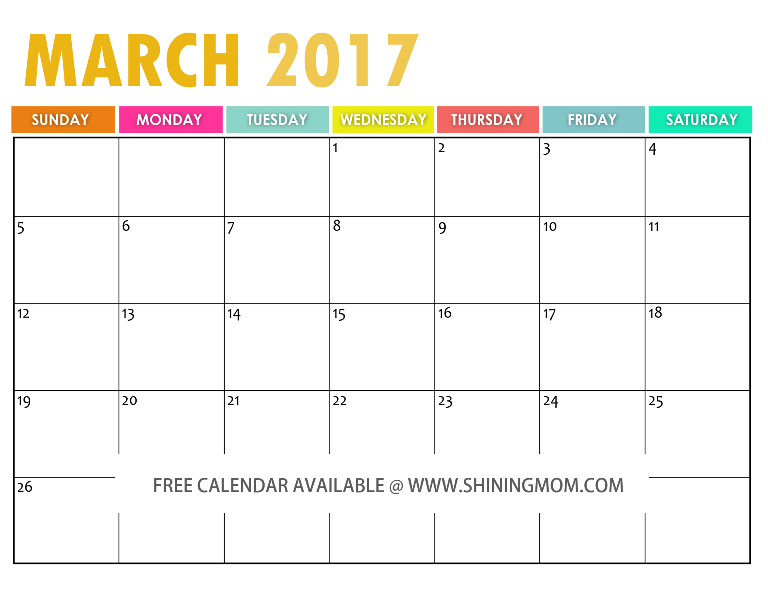 The Free Printable 2017 Calendar by Shining Mom