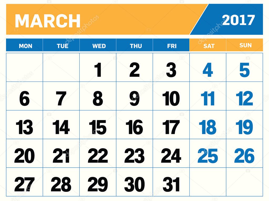 March 2017 calendar Stock Vector by ©garagestock 125190936