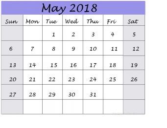 May Calendar 2018 Printable With Notes | Oppidan Library