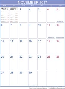 November 2017 Free Printable Calendar - Printable Blank Calendar.org