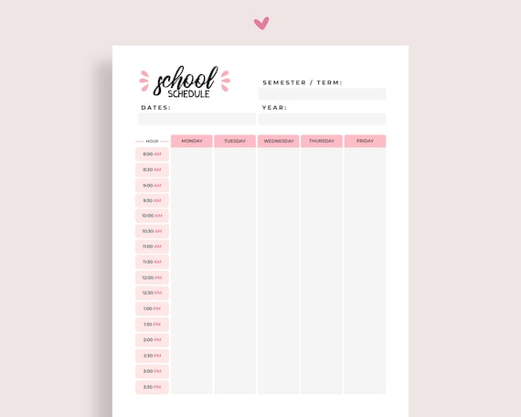 Buy School Schedule, Printable Schedule, School Timetable, Class ...
