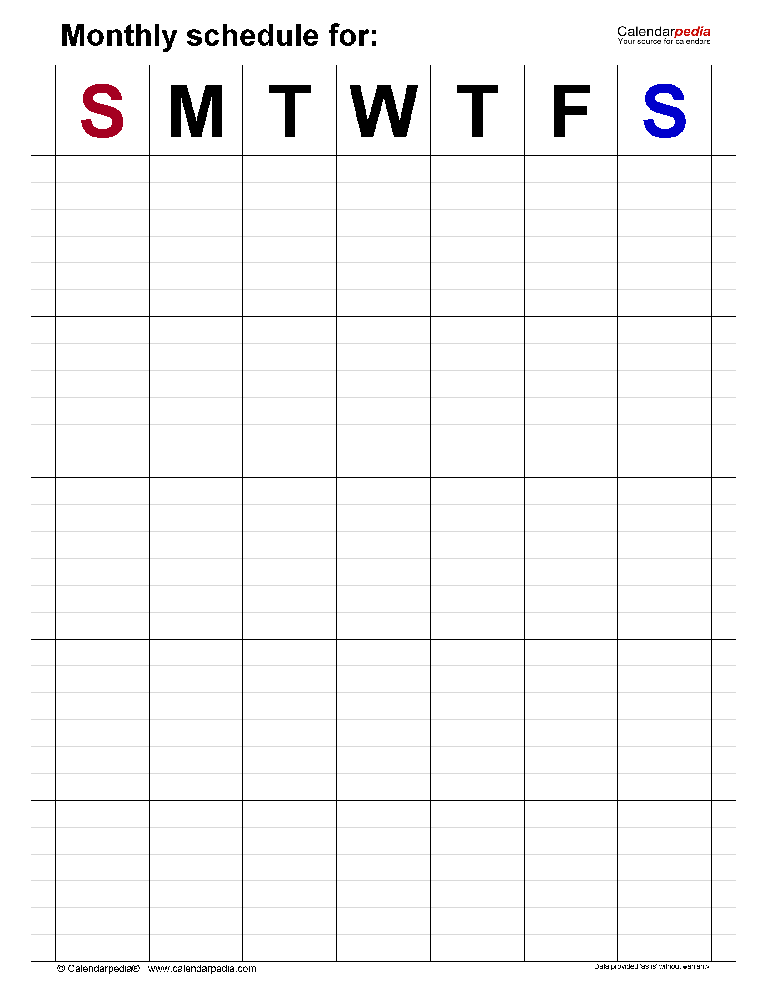 printable schedule template monthly