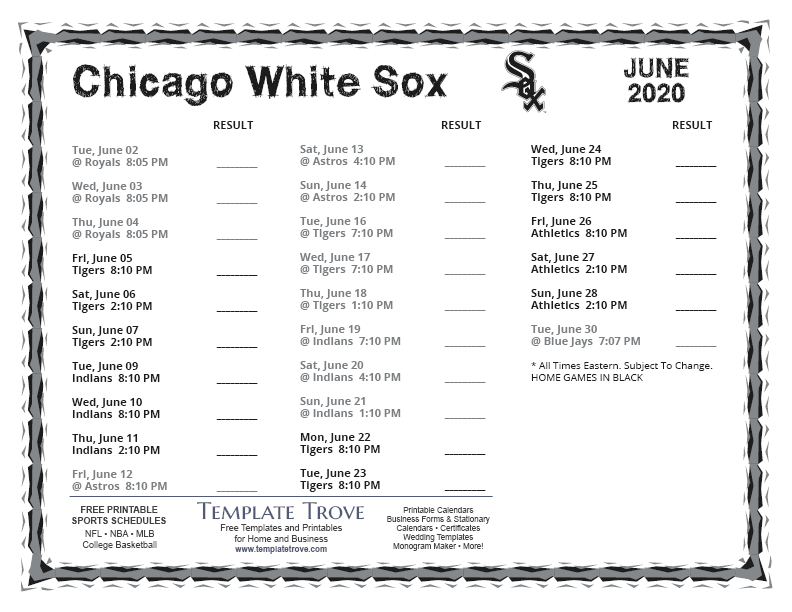 printable schedule white sox