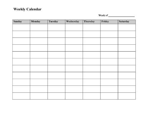 Free Printable Weekly Calendar Template - Microsoft Word