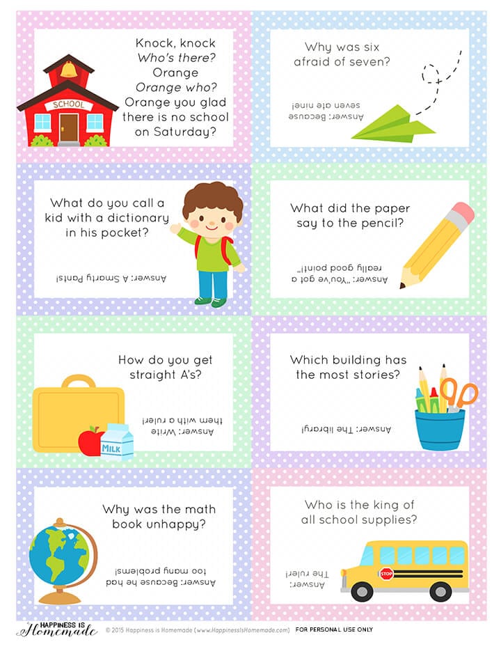 Back-to-School Lunch Box Jokes &  Notes - Happiness is Homemade