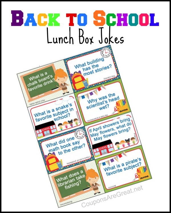 Printable Back to School Lunch Box Jokes using Jokes for Kids