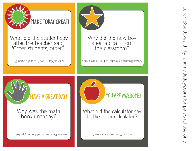 Printable Back to School Lunch Box Jokes