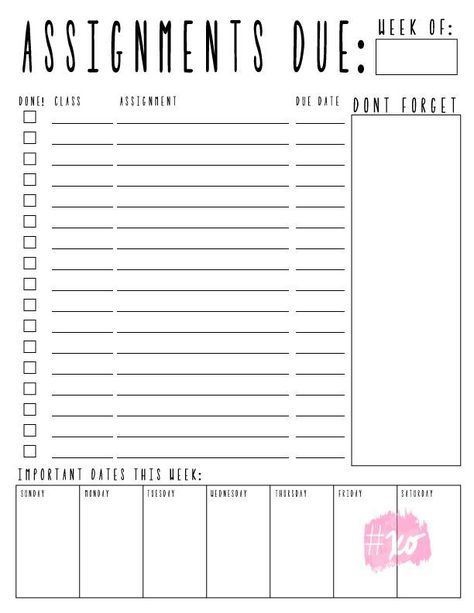 Weekly Assignments Printable — Alex Marie