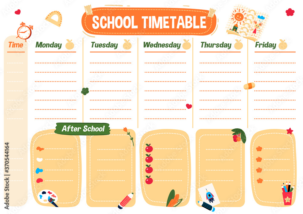 School planning list. Printable art timetable for kids and student ...