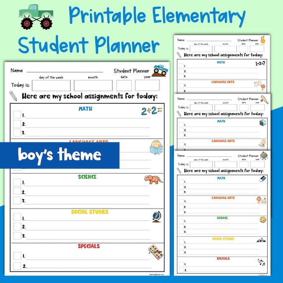 Boy es themed Printable Elementary Student Planner Homeschool ...