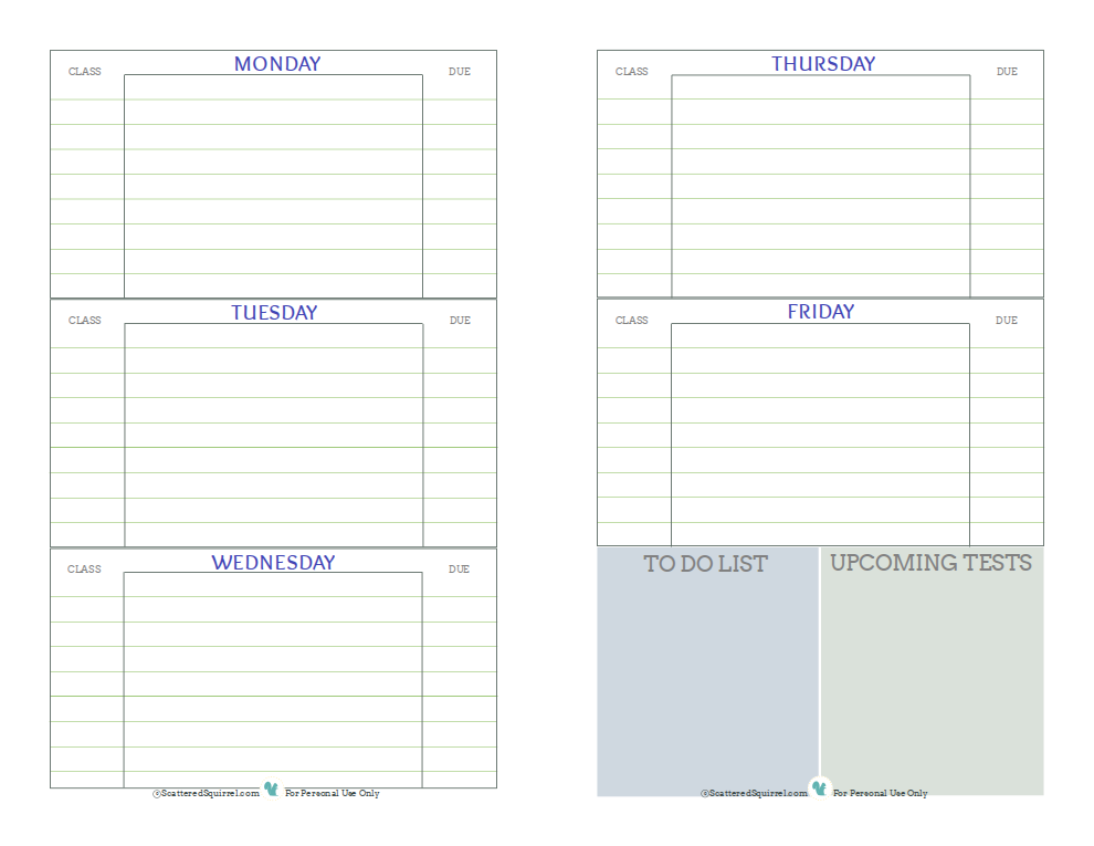 Student Planner Printables