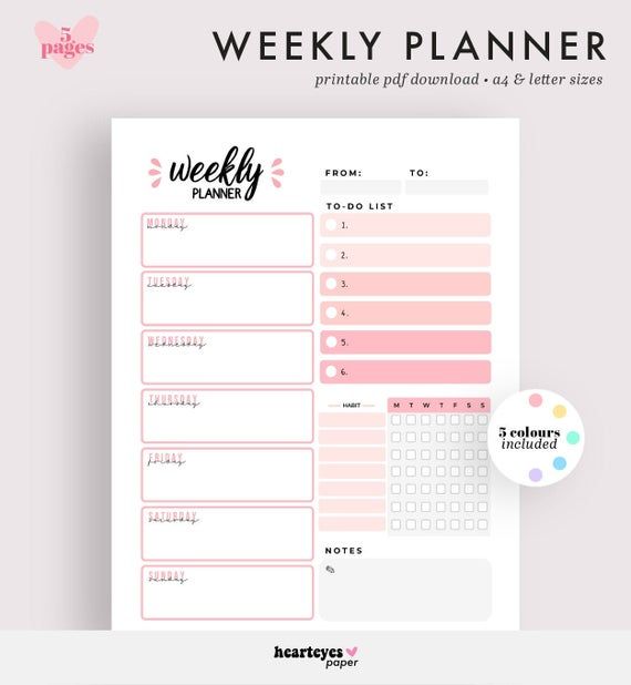 Weekly Planner, Weekly Schedule, Printable Planner, Weekly ...