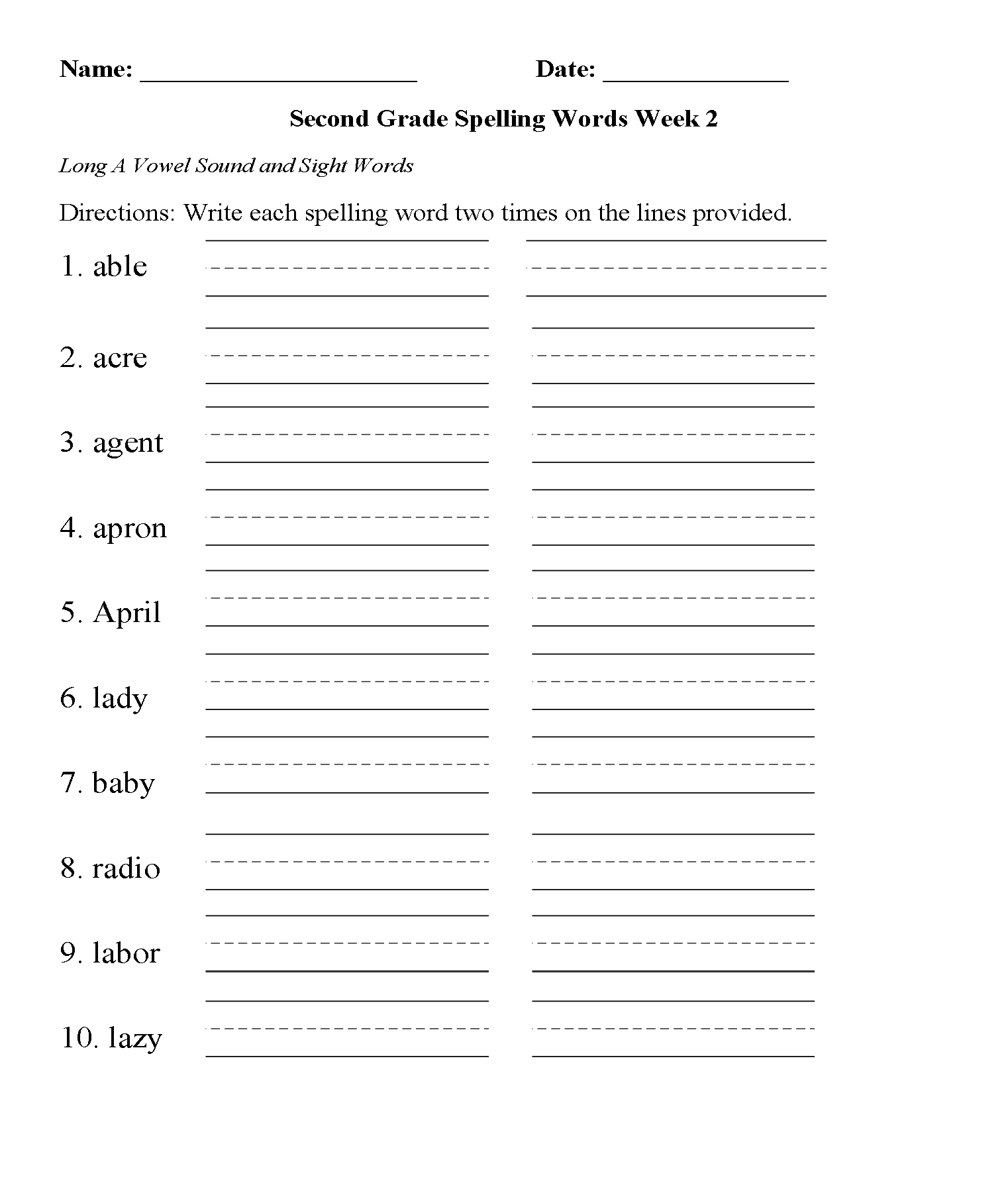 printable school worksheet for 2nd graders