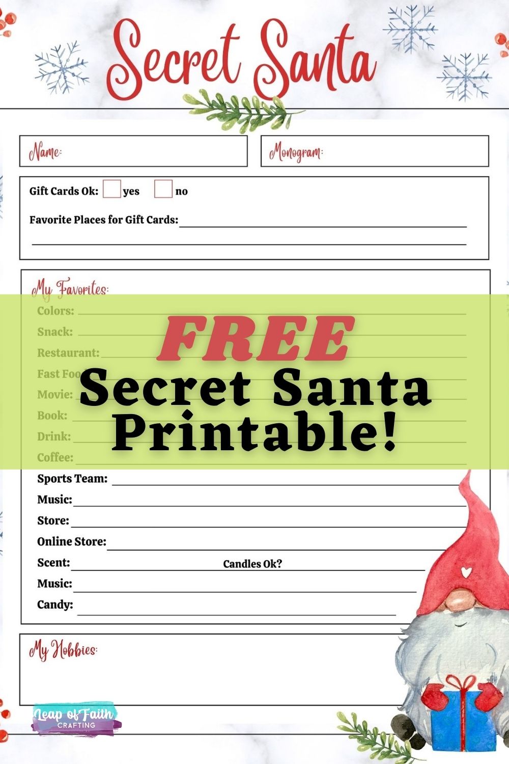 FREE Secret Santa List Printable Questionnaire: 2 Options! - Leap ... - Worksheets Library for Free Printable Secret Santa Questionnaire Form Pdf For Adults